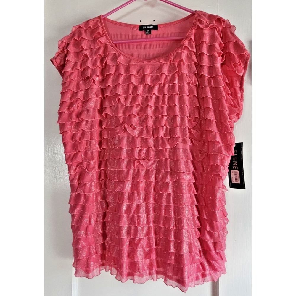 NWT Elementz ruffle blouse suble metallic‎ sparkle womans XL short sleeve